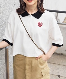 ハートロゴポロ衿ショート丈Tシャツ