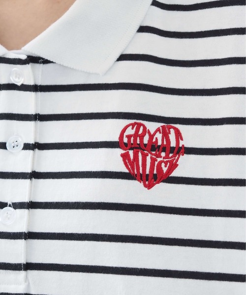 tiptop（ティップトップ）の「ハートロゴポロ衿ショート丈Tシャツ（Tシャツ/カットソー・レディース・オフホワイト/ブラック/ホワイト系その他/ホワイト系その他2/ブラック系その他・FREE）」の6枚目の写真