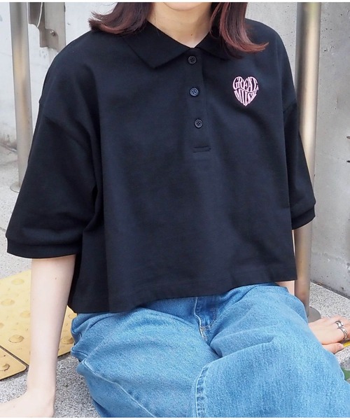 tiptop（ティップトップ）の「ハートロゴポロ衿ショート丈Tシャツ（Tシャツ/カットソー・レディース・オフホワイト/ブラック/ホワイト系その他/ホワイト系その他2/ブラック系その他・FREE）」の19枚目の写真