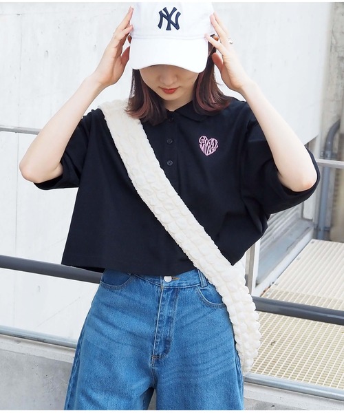 tiptop（ティップトップ）の「ハートロゴポロ衿ショート丈Tシャツ（Tシャツ/カットソー・レディース・オフホワイト/ブラック/ホワイト系その他/ホワイト系その他2/ブラック系その他・FREE）」の7枚目の写真