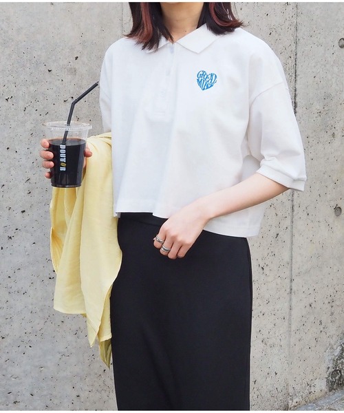 tiptop（ティップトップ）の「ハートロゴポロ衿ショート丈Tシャツ（Tシャツ/カットソー・レディース・オフホワイト/ブラック/ホワイト系その他/ホワイト系その他2/ブラック系その他・FREE）」の16枚目の写真