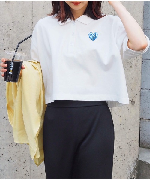 tiptop（ティップトップ）の「ハートロゴポロ衿ショート丈Tシャツ（Tシャツ/カットソー・レディース・オフホワイト/ブラック/ホワイト系その他/ホワイト系その他2/ブラック系その他・FREE）」の10枚目の写真