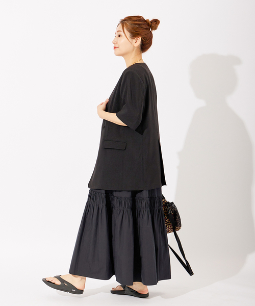 JOURNAL STANDARD(ジャーナルスタンダード)の「アイアスストレッチハーフスリーブジャケット(ノーカラージャケット・レディース・ベージュ/ブラック/ブラック系その他・FREE)」の16枚目の写真