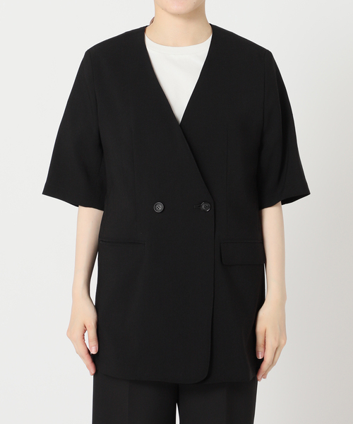 JOURNAL STANDARD(ジャーナルスタンダード)の「アイアスストレッチハーフスリーブジャケット(ノーカラージャケット・レディース・ベージュ/ブラック/ブラック系その他・FREE)」の18枚目の写真