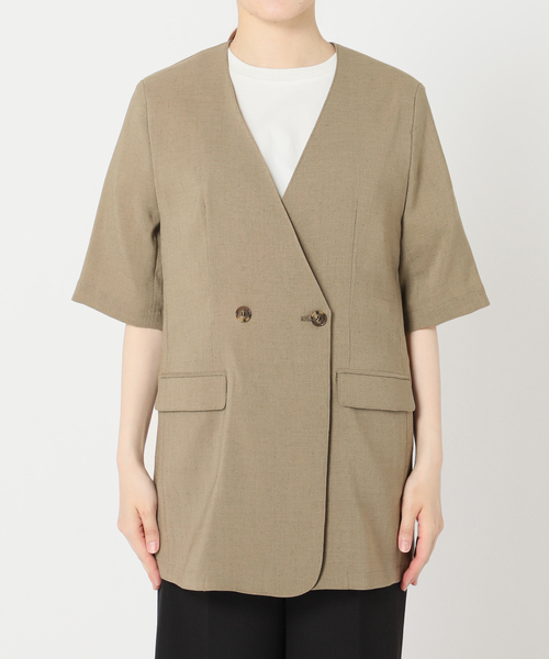 JOURNAL STANDARD(ジャーナルスタンダード)の「アイアスストレッチハーフスリーブジャケット(ノーカラージャケット・レディース・ベージュ/ブラック/ブラック系その他・FREE)」の13枚目の写真