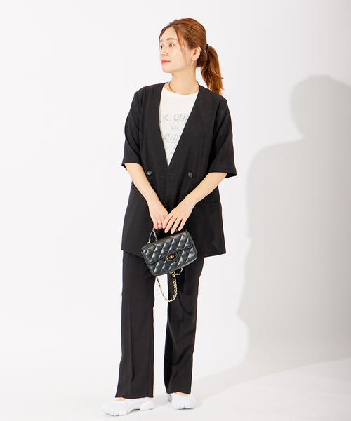 JOURNAL STANDARD(ジャーナルスタンダード)の「アイアスストレッチハーフスリーブジャケット(ノーカラージャケット・レディース・ベージュ/ブラック/ブラック系その他・FREE)」の14枚目の写真