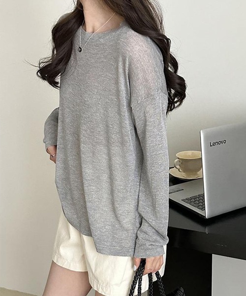 me+em select(ミームセレクト)の「【 選べる7color 】ニュアンスカラーバックスリットオーバーシアーニット / nuance color back slit over sheer knit(ニット/セーター・レディース・イエロー/ブルー/グリーン/アイボリー/グレー/ブラック/モカ・FREE)」の1枚目の写真