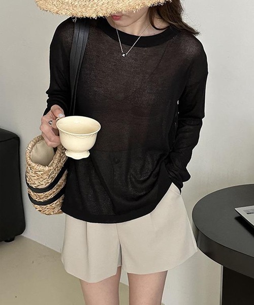 me+em select(ミームセレクト)の「【 選べる7color 】ニュアンスカラーバックスリットオーバーシアーニット / nuance color back slit over sheer knit(ニット/セーター・レディース・イエロー/ブルー/グリーン/アイボリー/グレー/ブラック/モカ・FREE)」の4枚目の写真