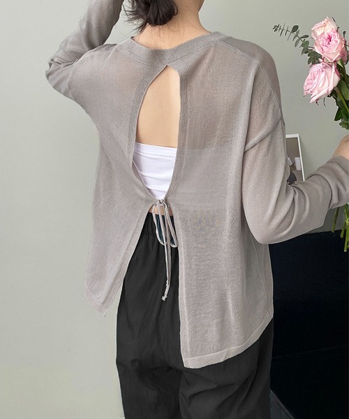 me+em select(ミームセレクト)の「【 選べる7color 】ニュアンスカラーバックスリットオーバーシアーニット / nuance color back slit over sheer knit(ニット/セーター・レディース・イエロー/ブルー/グリーン/アイボリー/グレー/ブラック/モカ・FREE)」の5枚目の写真