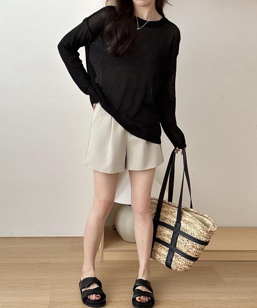 me+em select(ミームセレクト)の「【 選べる7color 】ニュアンスカラーバックスリットオーバーシアーニット / nuance color back slit over sheer knit(ニット/セーター・レディース・イエロー/ブルー/グリーン/アイボリー/グレー/ブラック/モカ・FREE)」の9枚目の写真