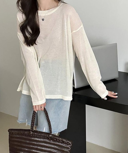 me+em select(ミームセレクト)の「【 選べる7color 】ニュアンスカラーバックスリットオーバーシアーニット / nuance color back slit over sheer knit(ニット/セーター・レディース・イエロー/ブルー/グリーン/アイボリー/グレー/ブラック/モカ・FREE)」の15枚目の写真
