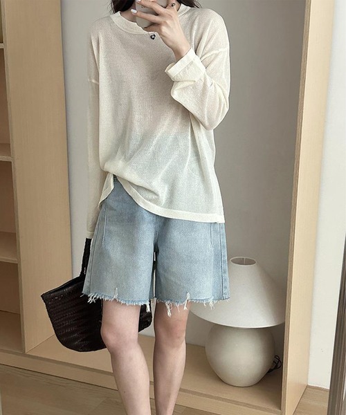 me+em select(ミームセレクト)の「【 選べる7color 】ニュアンスカラーバックスリットオーバーシアーニット / nuance color back slit over sheer knit(ニット/セーター・レディース・イエロー/ブルー/グリーン/アイボリー/グレー/ブラック/モカ・FREE)」の22枚目の写真