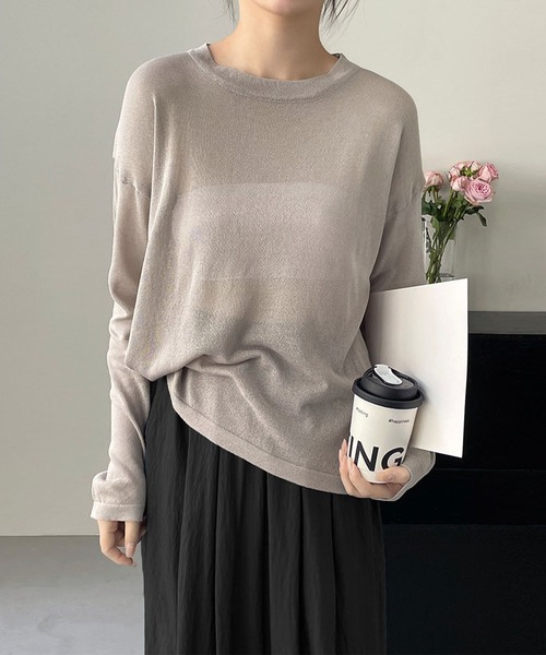 me+em select(ミームセレクト)の「【 選べる7color 】ニュアンスカラーバックスリットオーバーシアーニット / nuance color back slit over sheer knit(ニット/セーター・レディース・イエロー/ブルー/グリーン/アイボリー/グレー/ブラック/モカ・FREE)」の20枚目の写真