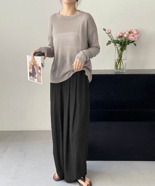 me+em select(ミームセレクト)の「【 選べる7color 】ニュアンスカラーバックスリットオーバーシアーニット / nuance color back slit over sheer knit(ニット/セーター・レディース・イエロー/ブルー/グリーン/アイボリー/グレー/ブラック/モカ・FREE)」の12枚目の写真