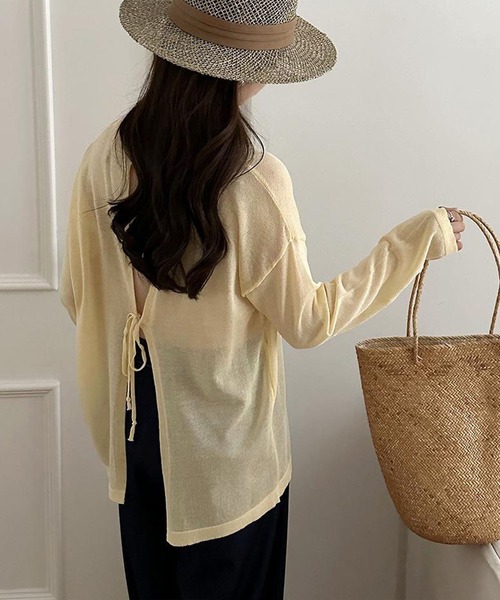 me+em select(ミームセレクト)の「【 選べる7color 】ニュアンスカラーバックスリットオーバーシアーニット / nuance color back slit over sheer knit(ニット/セーター・レディース・イエロー/ブルー/グリーン/アイボリー/グレー/ブラック/モカ・FREE)」の11枚目の写真