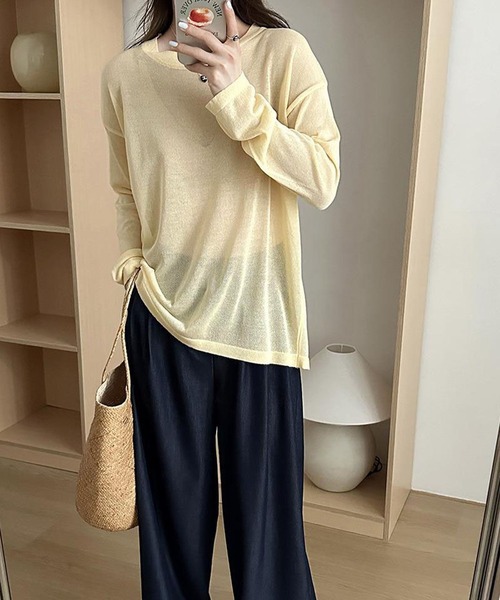 me+em select(ミームセレクト)の「【 選べる7color 】ニュアンスカラーバックスリットオーバーシアーニット / nuance color back slit over sheer knit(ニット/セーター・レディース・イエロー/ブルー/グリーン/アイボリー/グレー/ブラック/モカ・FREE)」の19枚目の写真