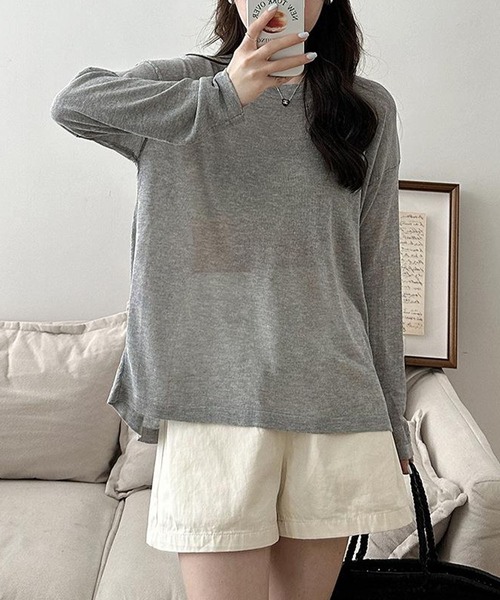 me+em select(ミームセレクト)の「【 選べる7color 】ニュアンスカラーバックスリットオーバーシアーニット / nuance color back slit over sheer knit(ニット/セーター・レディース・イエロー/ブルー/グリーン/アイボリー/グレー/ブラック/モカ・FREE)」の16枚目の写真