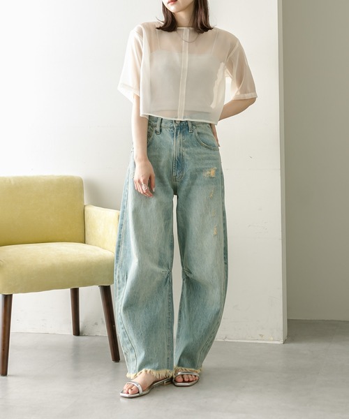 mystic（ミスティック）の「シアーTブラウス（シャツ/ブラウス・レディース・グリーン/アイボリー・FREE）」の6枚目の写真