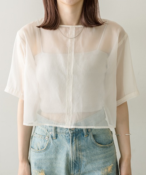 mystic（ミスティック）の「シアーTブラウス（シャツ/ブラウス・レディース・グリーン/アイボリー・FREE）」の7枚目の写真