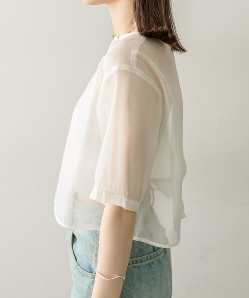 mystic（ミスティック）の「シアーTブラウス（シャツ/ブラウス・レディース・グリーン/アイボリー・FREE）」の8枚目の写真