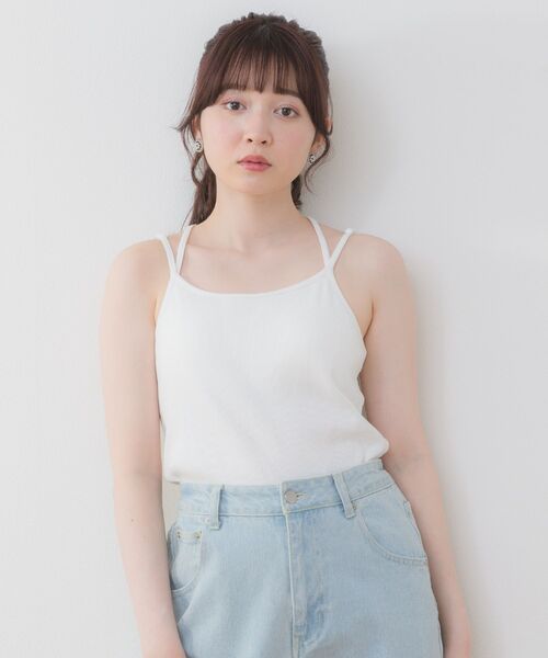 ems excite(エムズエキサイト)の「テレコカップ付キャミ(Tシャツ/カットソー・レディース・グリーン系その他3/オフホワイト/ブラック/ブラック系その他3/ブルー・FREE)」の12枚目の写真