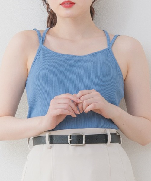 ems excite(エムズエキサイト)の「テレコカップ付キャミ(Tシャツ/カットソー・レディース・グリーン系その他3/オフホワイト/ブラック/ブラック系その他3/ブルー・FREE)」の5枚目の写真