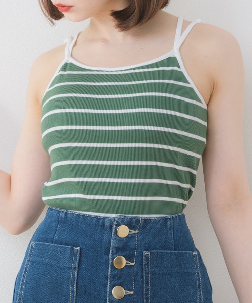 ems excite(エムズエキサイト)の「テレコカップ付キャミ(Tシャツ/カットソー・レディース・グリーン系その他3/オフホワイト/ブラック/ブラック系その他3/ブルー・FREE)」の4枚目の写真