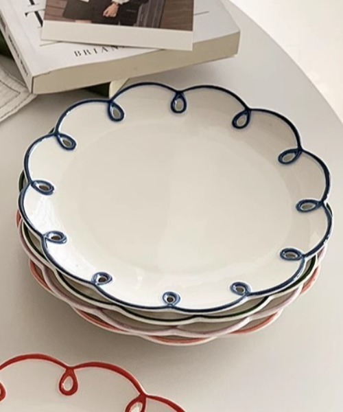 トールペイント作品　フリルプレート レトロフリルラインプレート（食器）｜Made in I（メイドイン