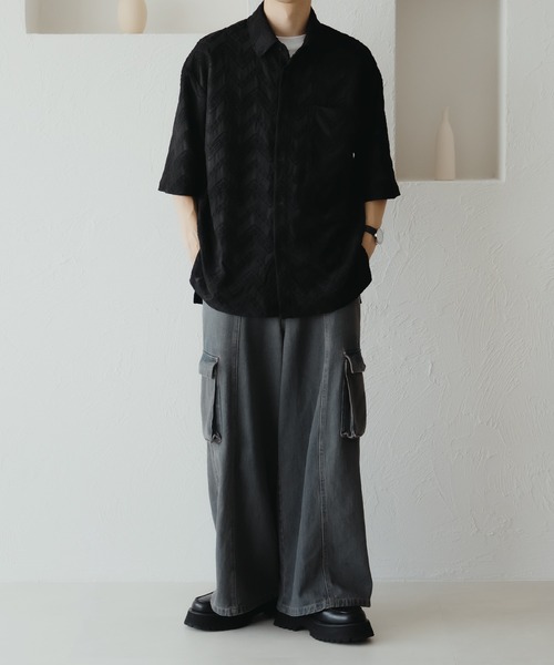 epnok(エプノック)の「フクレジャガードルーズシャツ(シャツ/ブラウス・メンズ・ブルー/ブラック・SMALL/MEDIUM/LARGE)」の6枚目の写真