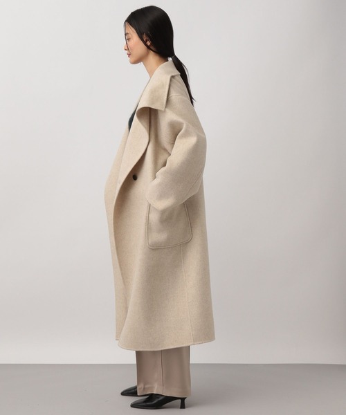 A part by（アパートバイ）の「casheepスタンドロングコート（ノーカラーコート・レディース・ネイビー/ライトベージュ・SMALL/MEDIUM）」の9枚目の写真