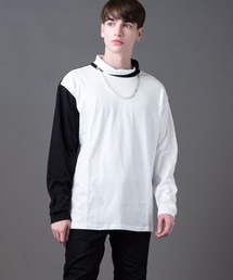 COLLO ALTO W/CHAIN(コッロアルト)モックネック カラーブロック ドロップショルダーTシャツ
