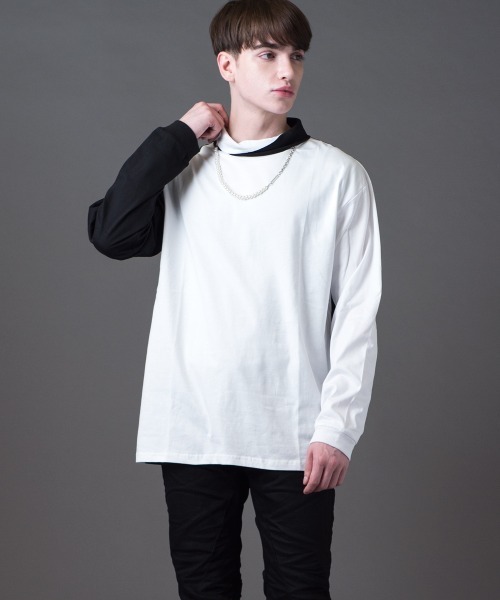 Buffalo Bobs（バッファローボブズ）の「COLLO ALTO W/CHAIN(コッロアルト)モックネック カラーブロック ドロップショルダーTシャツ（Tシャツ/カットソー・メンズ・ホワイト/ブラック・2-3/1-2）」の12枚目の写真