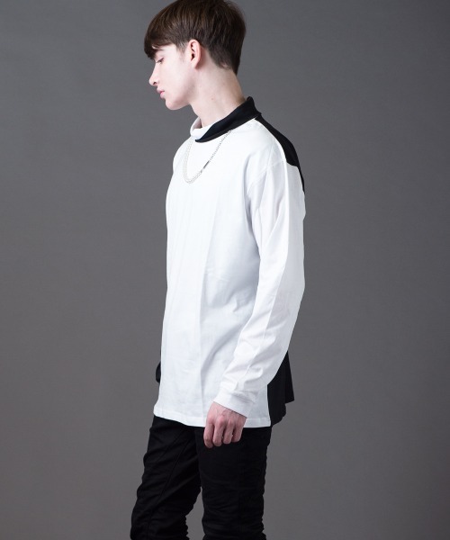 Buffalo Bobs（バッファローボブズ）の「COLLO ALTO W/CHAIN(コッロアルト)モックネック カラーブロック ドロップショルダーTシャツ（Tシャツ/カットソー・メンズ・ホワイト/ブラック・2-3/1-2）」の14枚目の写真