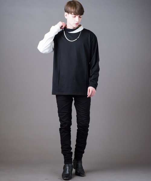 Buffalo Bobs（バッファローボブズ）の「COLLO ALTO W/CHAIN(コッロアルト)モックネック カラーブロック ドロップショルダーTシャツ（Tシャツ/カットソー・メンズ・ホワイト/ブラック・2-3/1-2）」の11枚目の写真