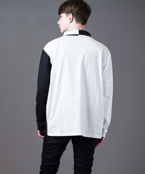 Buffalo Bobs（バッファローボブズ）の「COLLO ALTO W/CHAIN(コッロアルト)モックネック カラーブロック ドロップショルダーTシャツ（Tシャツ/カットソー・メンズ・ホワイト/ブラック・2-3/1-2）」の9枚目の写真