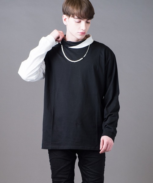 Buffalo Bobs（バッファローボブズ）の「COLLO ALTO W/CHAIN(コッロアルト)モックネック カラーブロック ドロップショルダーTシャツ（Tシャツ/カットソー・メンズ・ホワイト/ブラック・2-3/1-2）」の7枚目の写真