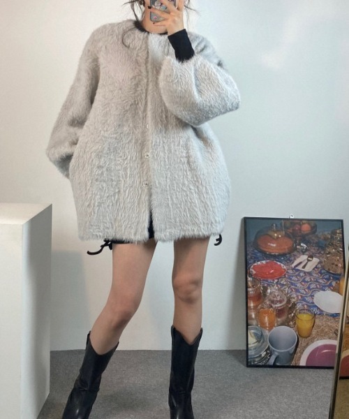N.s(エヌドットエス)の「ボリュームスリーブシャギーニットカーディガン(ニット/セーター・レディース・ネイビー/ブルー/アイボリー/ベージュ・FREE)」の8枚目の写真