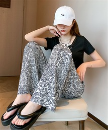 ペイズリー柄プリント ストレートパンツ ルームウェア パジャマ スラックス