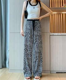 ペイズリー柄プリント　ストレートパンツ ルームウェア パジャマ スラックス