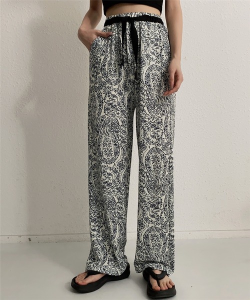 MAISON DE THERESE（メゾン ド テレーズ）の「ペイズリー柄プリント　ストレートパンツ ルームウェア パジャマ スラックス（スラックス・レディース・ホワイト/ブラック・M）」の9枚目の写真