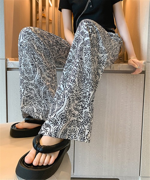 MAISON DE THERESE（メゾン ド テレーズ）の「ペイズリー柄プリント　ストレートパンツ ルームウェア パジャマ スラックス（スラックス・レディース・ホワイト/ブラック・M）」の12枚目の写真