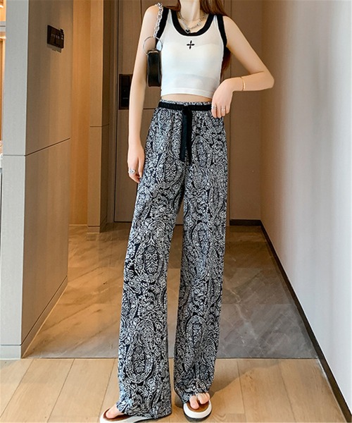 MAISON DE THERESE（メゾン ド テレーズ）の「ペイズリー柄プリント　ストレートパンツ ルームウェア パジャマ スラックス（スラックス・レディース・ホワイト/ブラック・M）」の15枚目の写真