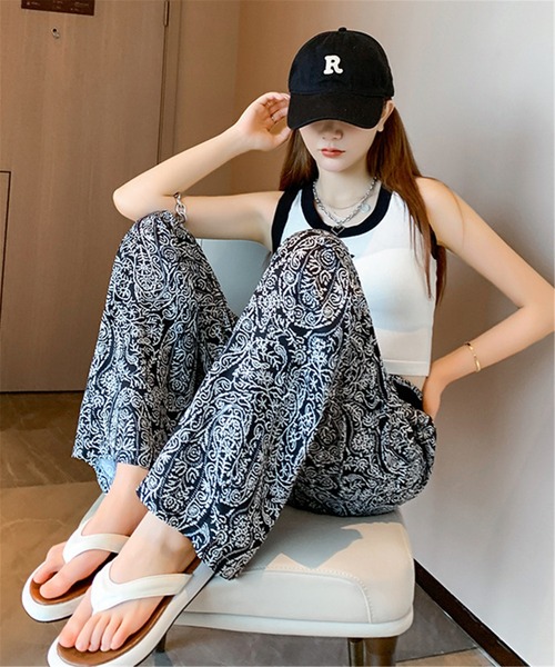 MAISON DE THERESE（メゾン ド テレーズ）の「ペイズリー柄プリント　ストレートパンツ ルームウェア パジャマ スラックス（スラックス・レディース・ホワイト/ブラック・M）」の20枚目の写真