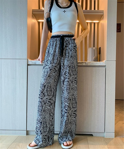 MAISON DE THERESE（メゾン ド テレーズ）の「ペイズリー柄プリント　ストレートパンツ ルームウェア パジャマ スラックス（スラックス・レディース・ホワイト/ブラック・M）」の17枚目の写真