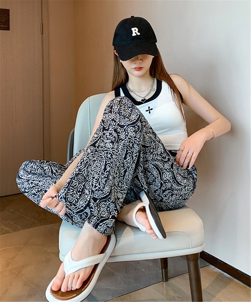 MAISON DE THERESE（メゾン ド テレーズ）の「ペイズリー柄プリント　ストレートパンツ ルームウェア パジャマ スラックス（スラックス・レディース・ホワイト/ブラック・M）」の21枚目の写真