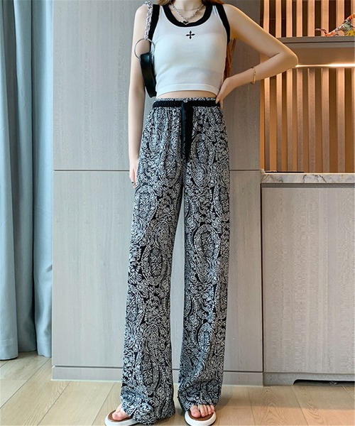 MAISON DE THERESE（メゾン ド テレーズ）の「ペイズリー柄プリント　ストレートパンツ ルームウェア パジャマ スラックス（スラックス・レディース・ホワイト/ブラック・M）」の18枚目の写真