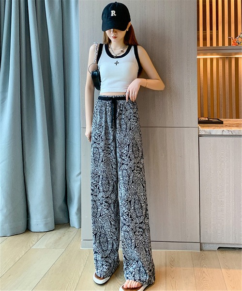 MAISON DE THERESE（メゾン ド テレーズ）の「ペイズリー柄プリント　ストレートパンツ ルームウェア パジャマ スラックス（スラックス・レディース・ホワイト/ブラック・M）」の19枚目の写真