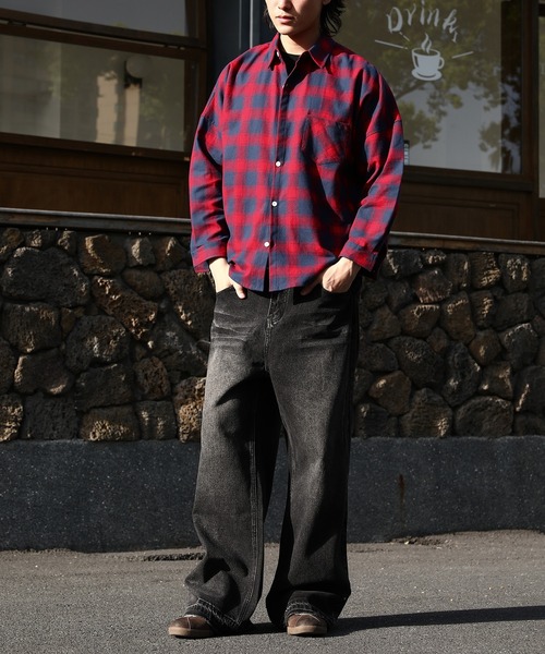 Cloudstyle(クラウドスタイル)の「【Cloudstyle】オーバーサイズ オンブレチェックシャツ/ 長袖(シャツ/ブラウス・メンズ・グリーン系その他/レッド/イエロー/ブラック・MEDIUM/LARGE/X-LARGE/XX-LARGE)」の9枚目の写真