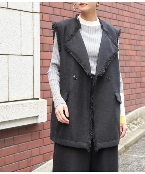 Settimissimo（セッティミッシモ）の「ツイードフリンジパイピングジレ（ベスト・レディース・ブラック/ベージュ・FREE）」の2枚目の写真
