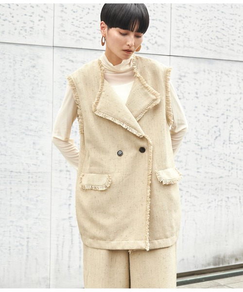 Settimissimo（セッティミッシモ）の「ツイードフリンジパイピングジレ（ベスト・レディース・ブラック/ベージュ・FREE）」の11枚目の写真